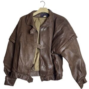 Vintage Kelli Kouri Brown Leather Jacket With Shoulder Pads Oversized Fashion